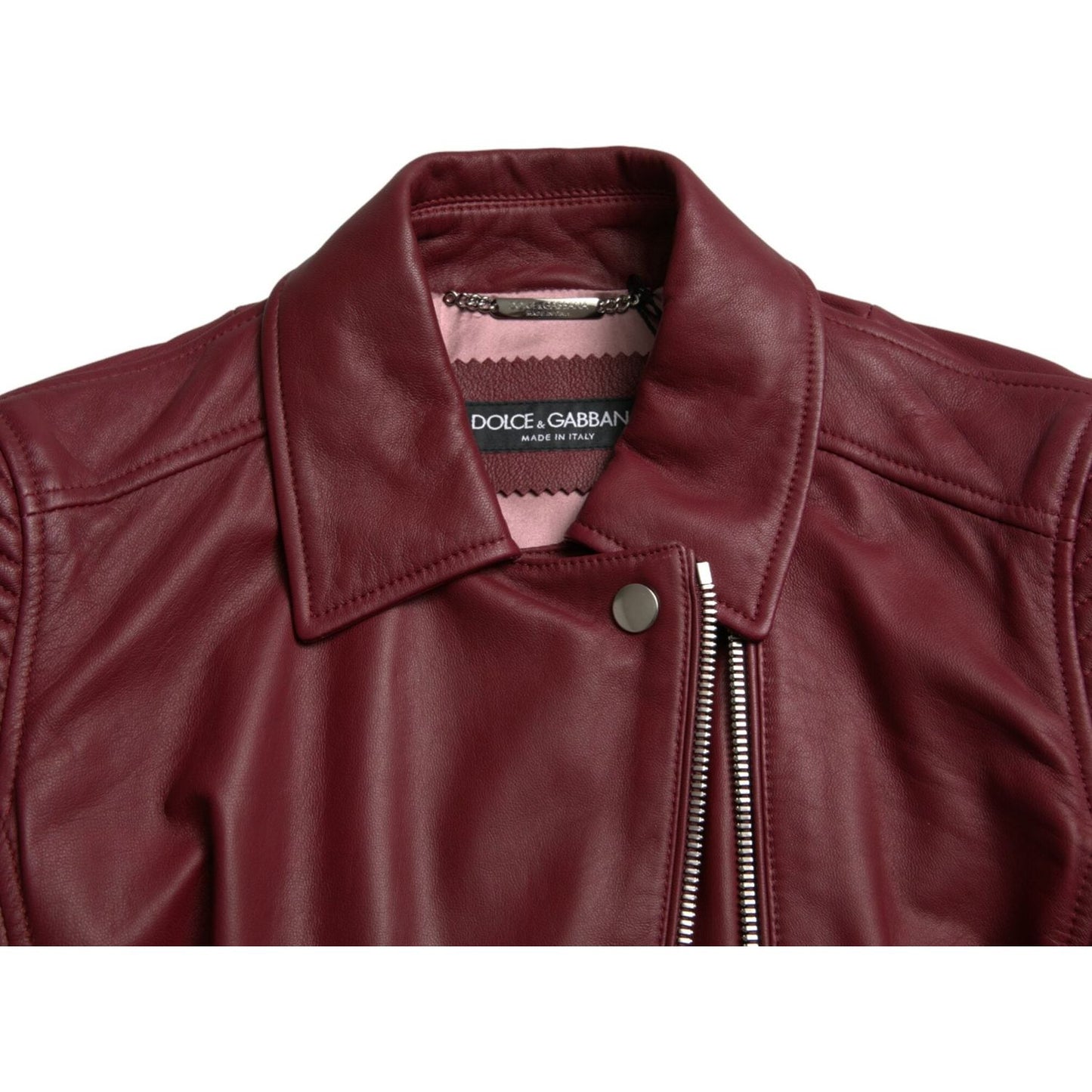 Dolce & Gabbana Bordeaux Leather Biker Coat Lambskin Jacket JKT3713-40