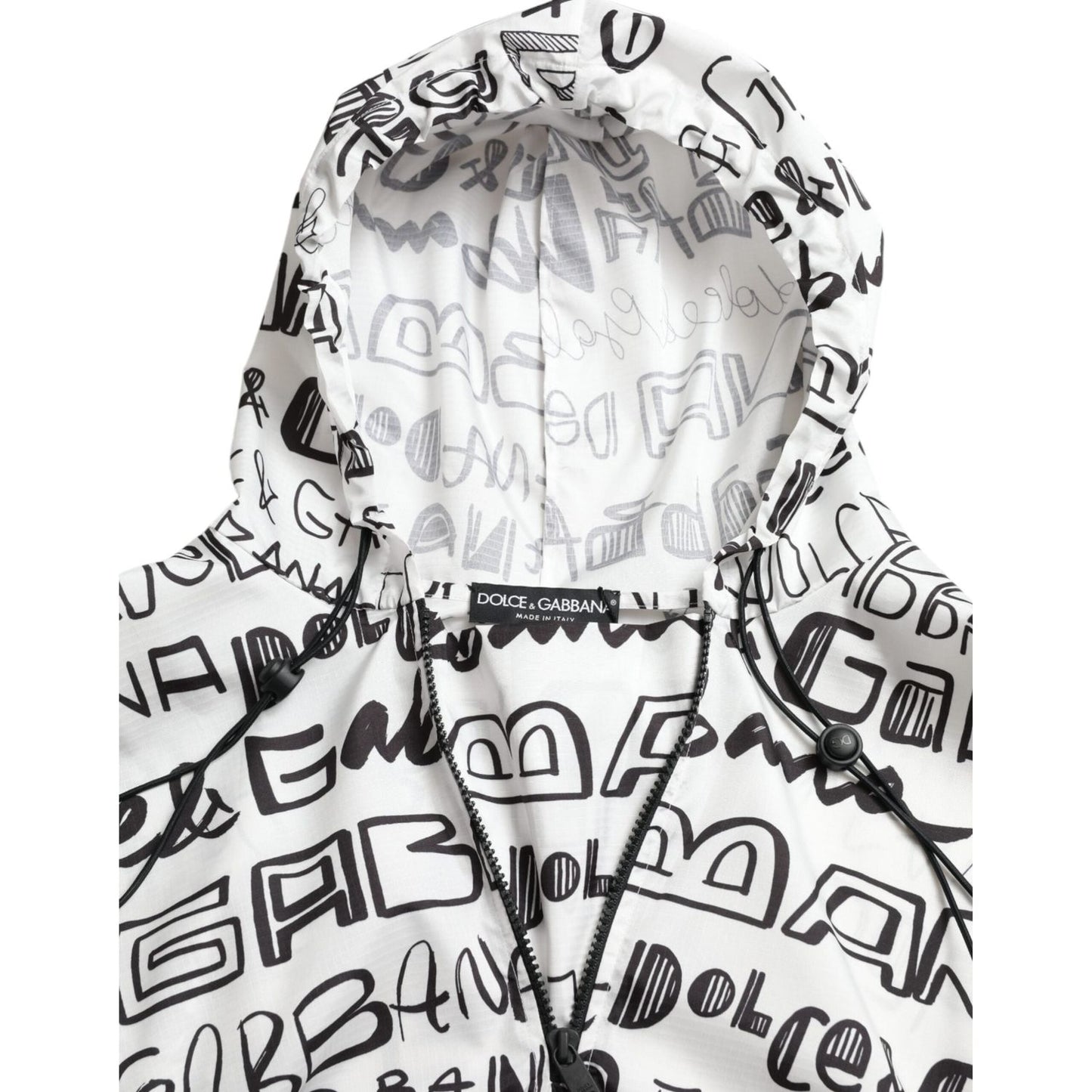 Dolce & Gabbana White Logo Print Hooded Blouson T-shirt Top