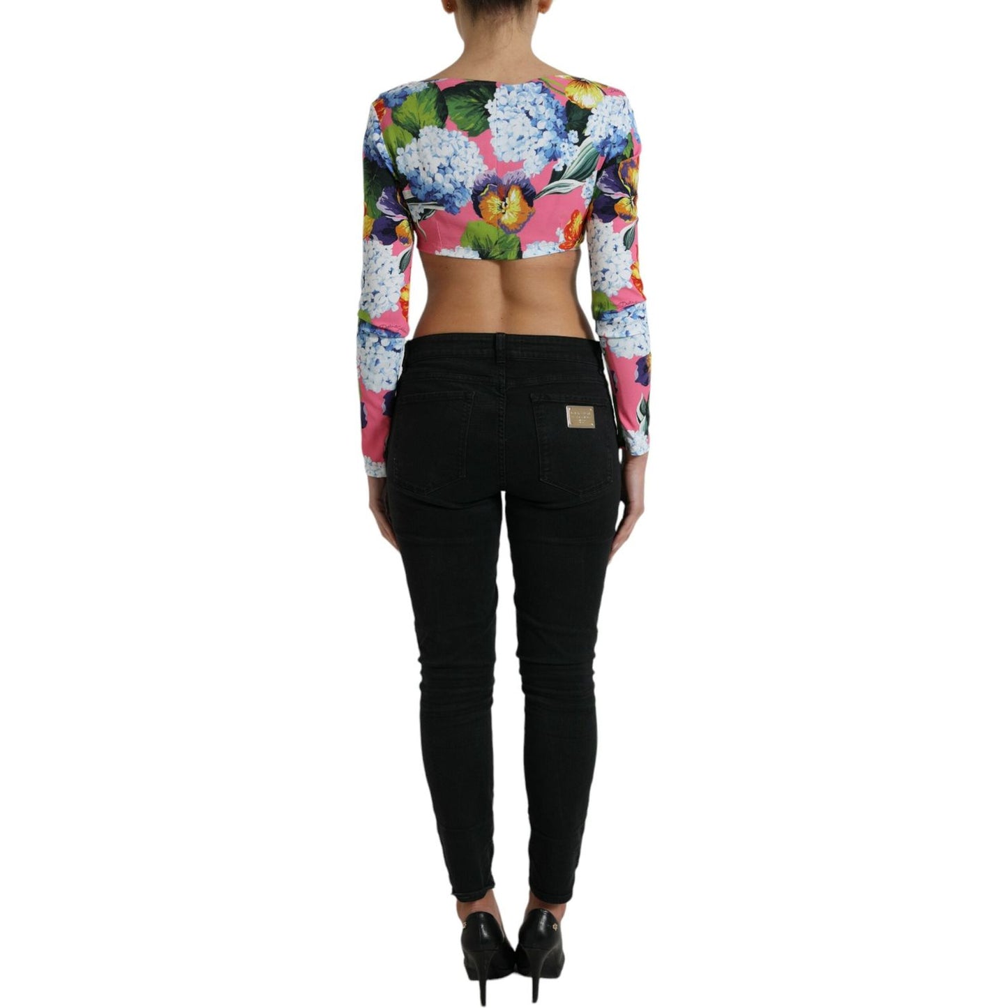 Dolce & Gabbana Multicolor Floral Long Sleeves Cropped Top TSH84275-40