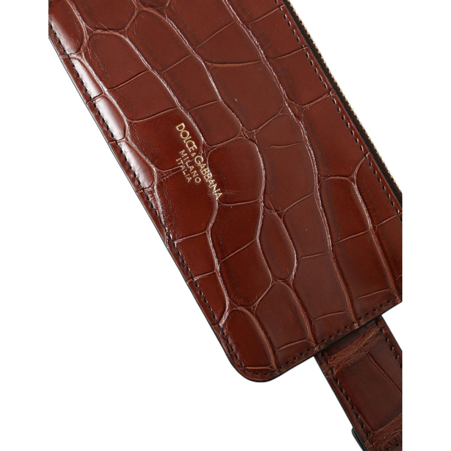 Dolce & Gabbana Brown Alligator Leather Airpods Case Coin Purse Wallet BAG1391