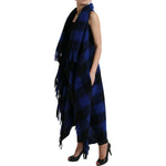 Dolce & Gabbana Black Blue Buffalo Check Poncho Coat Sweater TSH84219-40