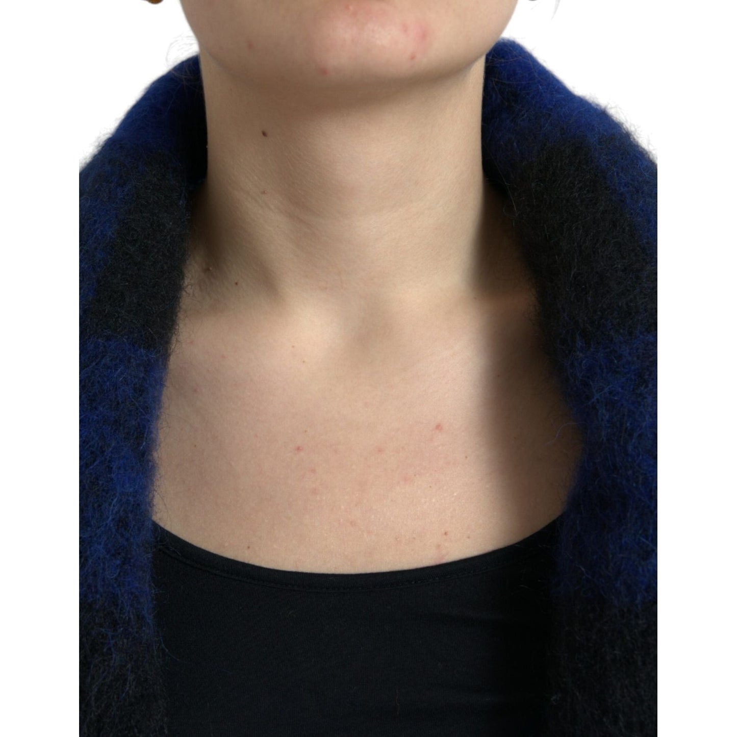 Dolce & Gabbana Black Blue Buffalo Check Poncho Coat Sweater TSH84219-40