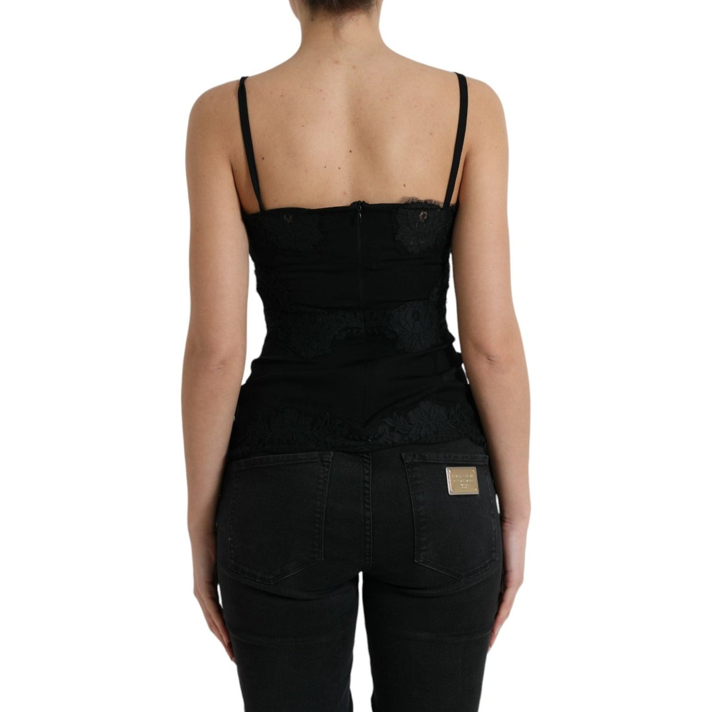 Dolce & Gabbana Black Silk Stretch Lace Sleeveless Tank Top TSH84278-40