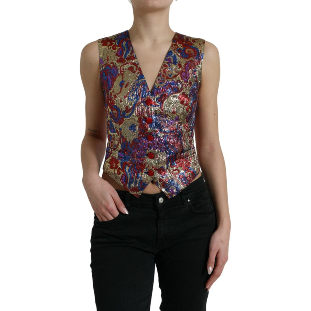Dolce & Gabbana Multicolor Jacquard Button Waistcoat Vest Top TSH84289-40