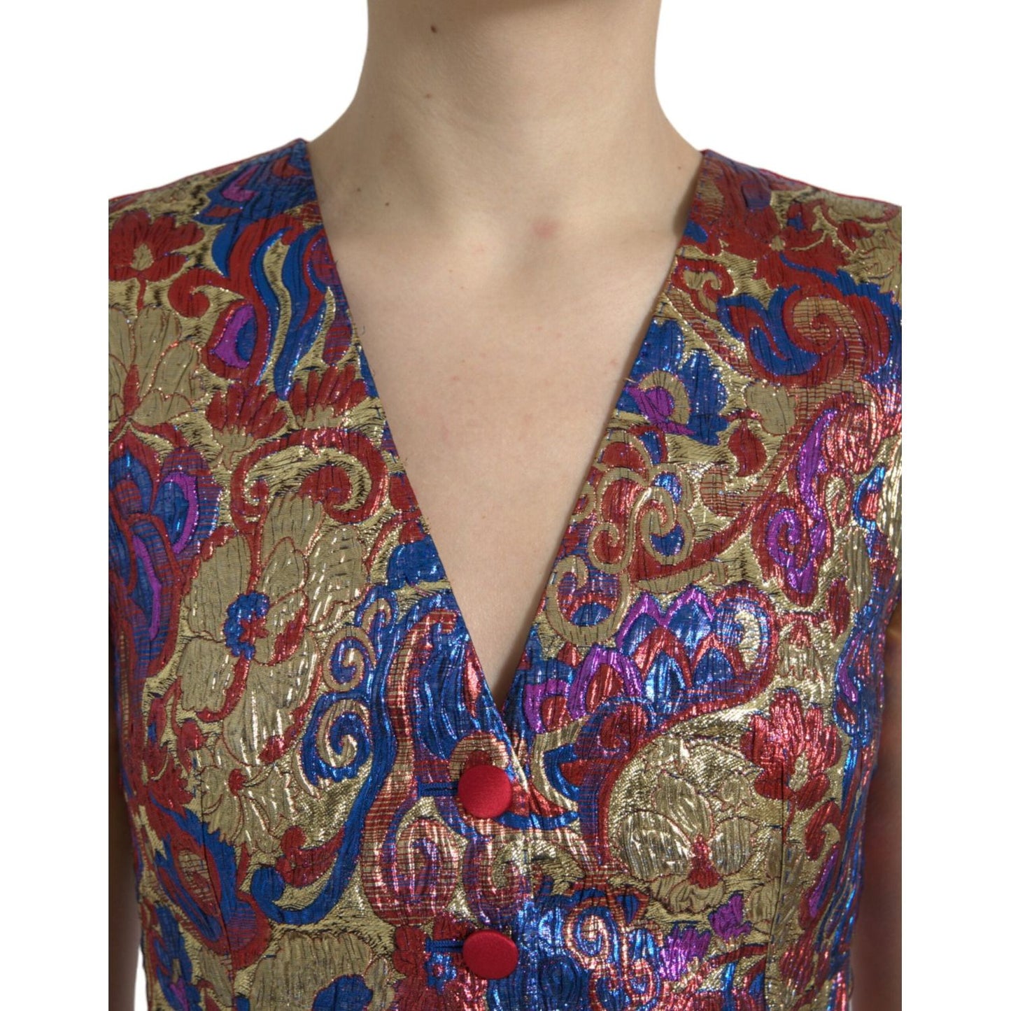 Dolce & Gabbana Multicolor Jacquard Button Waistcoat Vest Top TSH84289-40