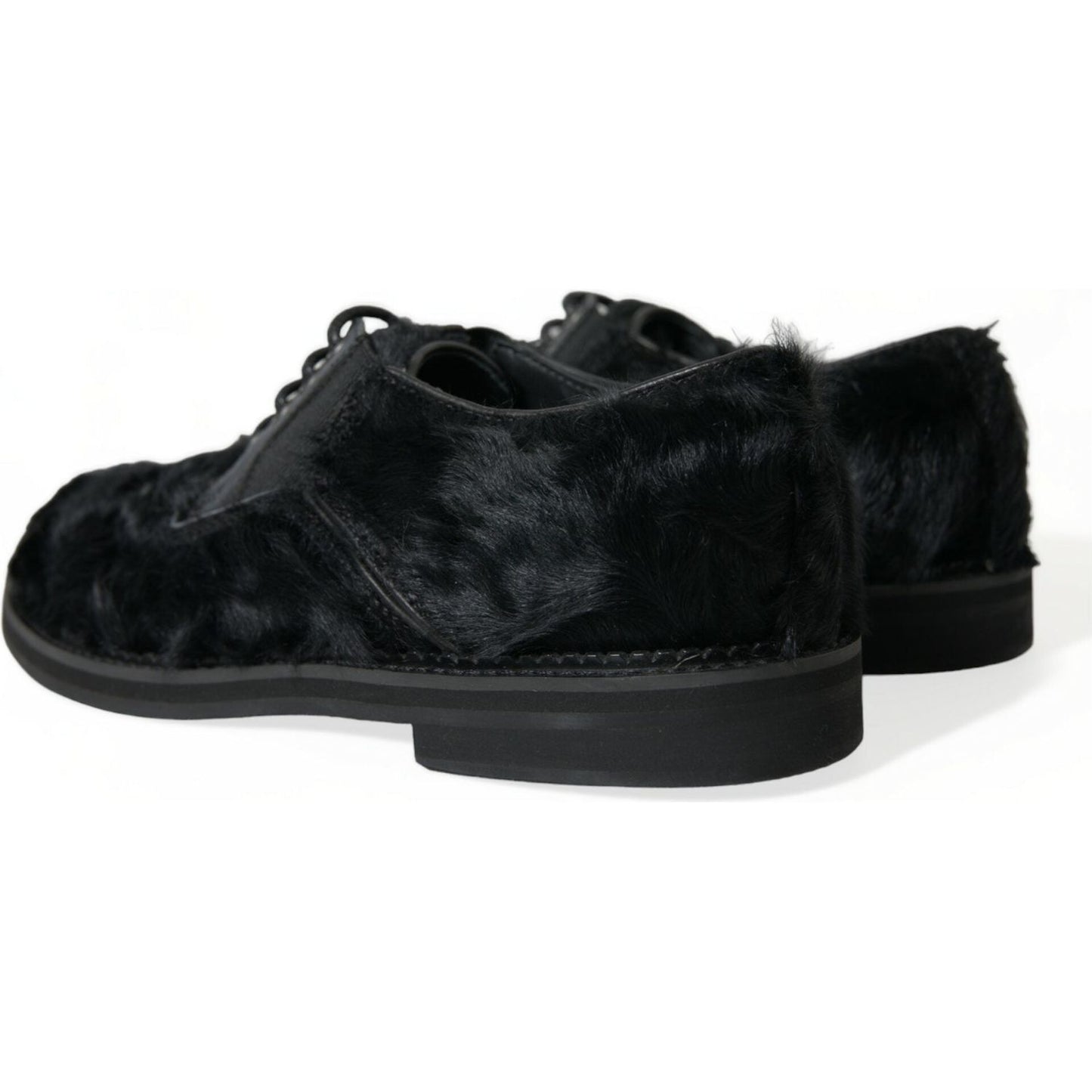 Dolce & Gabbana Black Fur Leather Lace Up Derby Dress Shoes