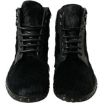 Dolce & Gabbana Black Pony Style Leather Mid Calf Boots Shoes MV5538-40