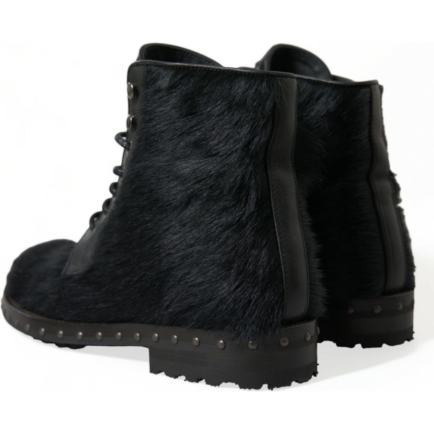 Dolce & Gabbana Black Pony Style Leather Mid Calf Boots Shoes MV5538-40