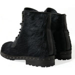Dolce & Gabbana Black Pony Style Leather Mid Calf Boots Shoes MV5538-40
