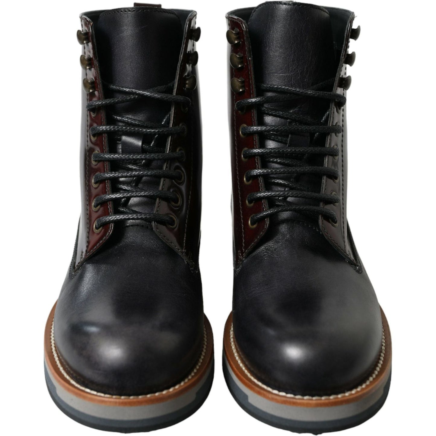 Dolce & Gabbana Black Leather Military Combat Boots Shoes MV5539-41.5