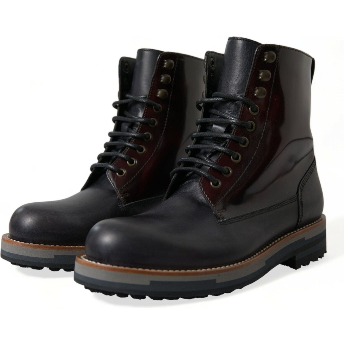 Dolce & Gabbana Black Leather Military Combat Boots Shoes MV5539-41.5