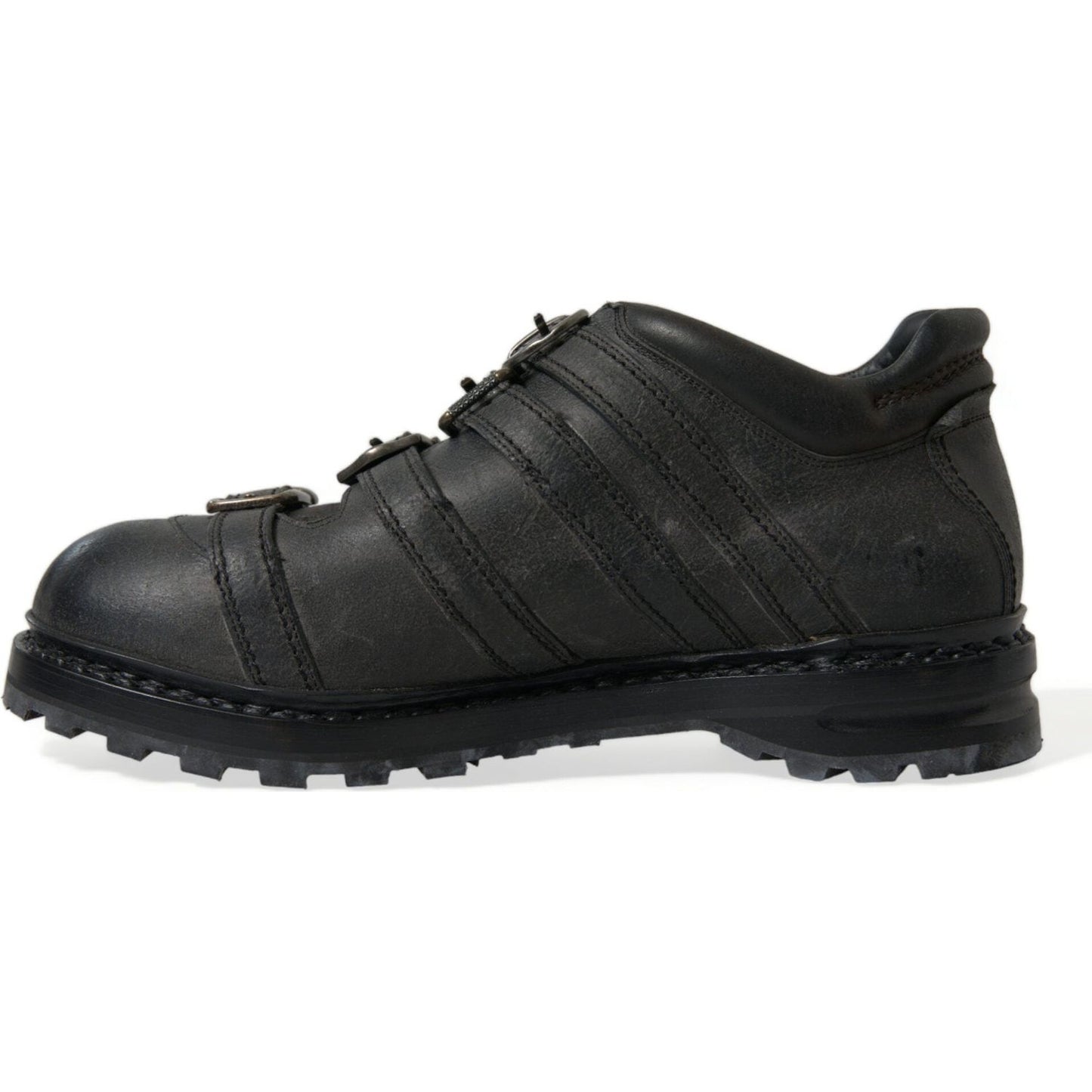 Dolce & Gabbana Black Leather Strap Men Ankle Boots Shoes MV5545-42.5