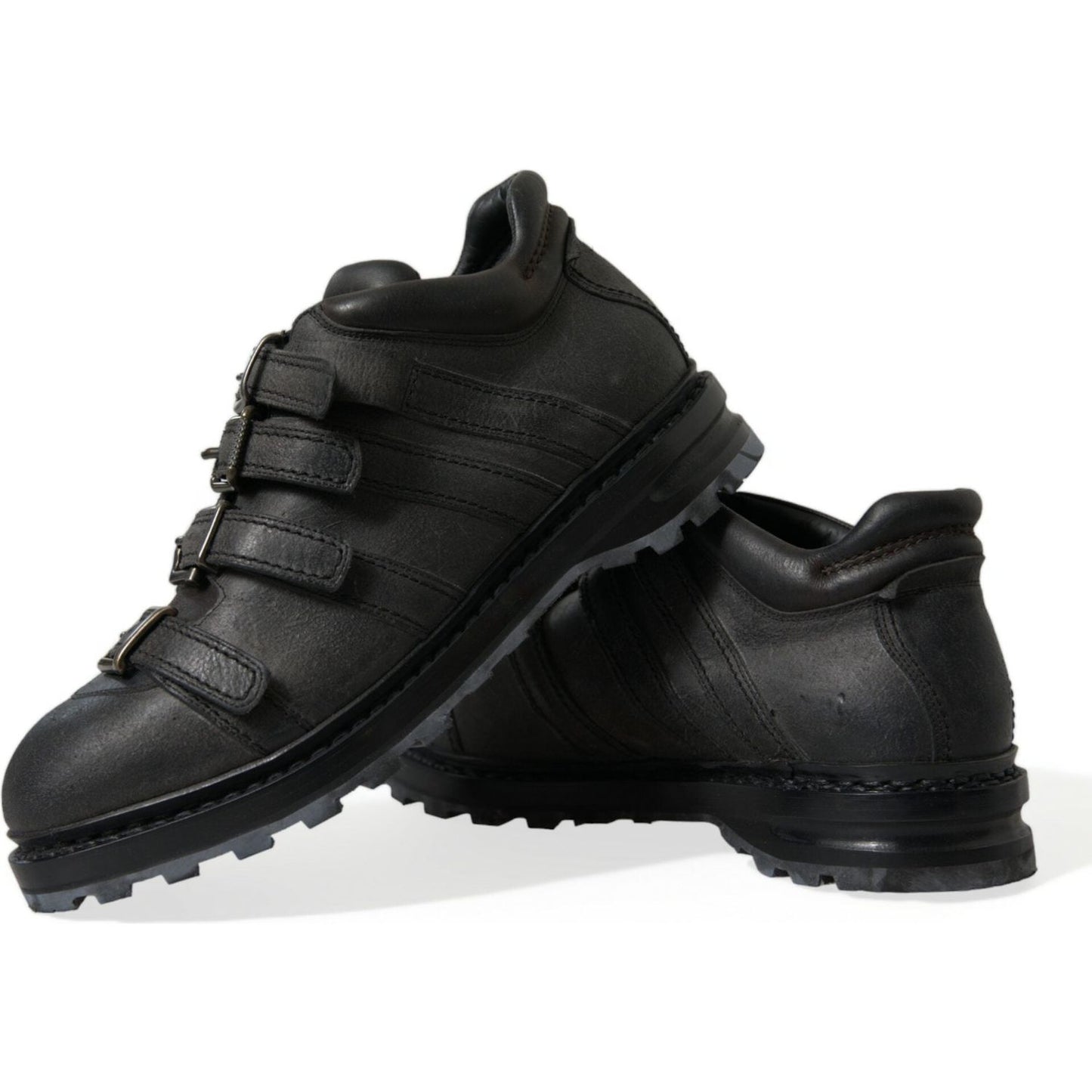 Dolce & Gabbana Black Leather Strap Men Ankle Boots Shoes MV5545-42.5