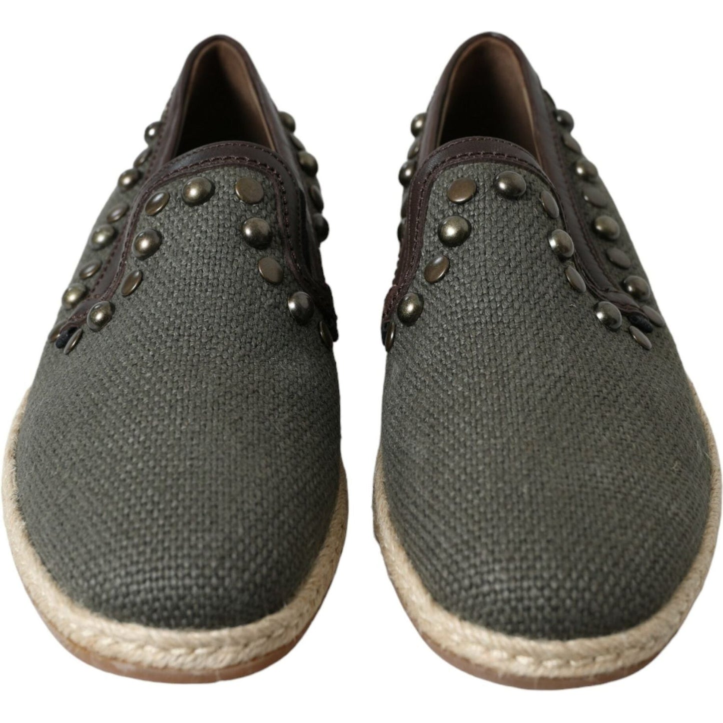 Dolce & Gabbana Gray Linen Leather Studded Loafers Shoes MV5586#2-40