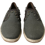 Dolce & Gabbana Gray Linen Leather Studded Loafers Shoes MV5586#2-40