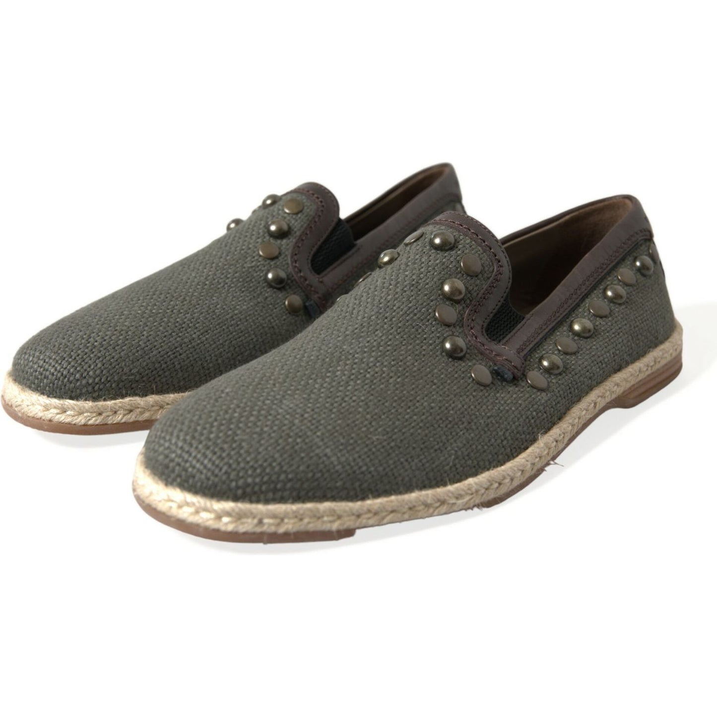 Dolce & Gabbana Gray Linen Leather Studded Loafers Shoes MV5586#2-40