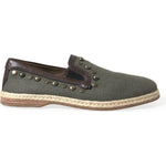 Dolce & Gabbana Gray Linen Leather Studded Loafers Shoes MV5586#2-40