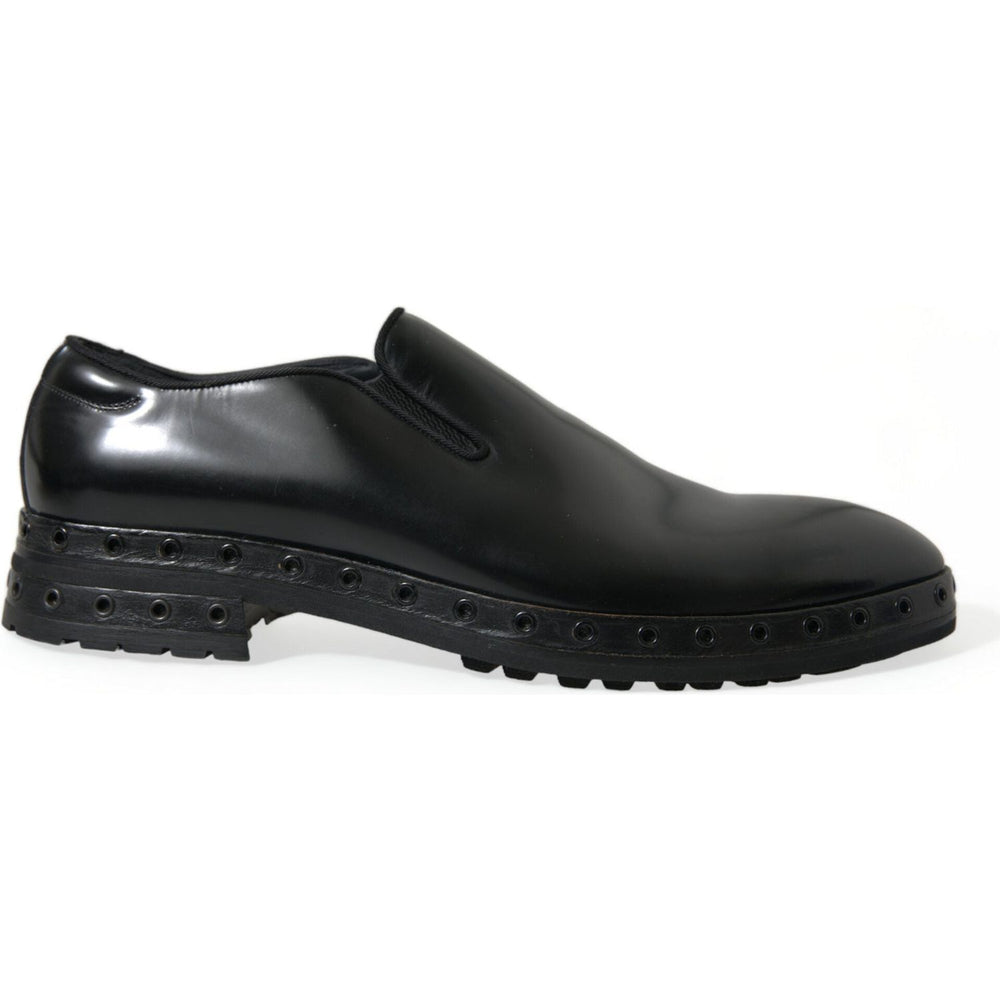 Dolce & Gabbana Black Leather Studded Loafers Dress Shoes MV5541-44