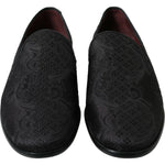 Dolce & Gabbana Black Brocade Men Slip On Loafer Dress Shoes MV5550-40.5