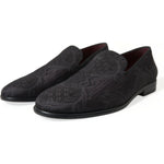 Dolce & Gabbana Black Brocade Men Slip On Loafer Dress Shoes MV5550-40.5