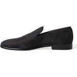 Dolce & Gabbana Black Brocade Men Slip On Loafer Dress Shoes MV5550-40.5