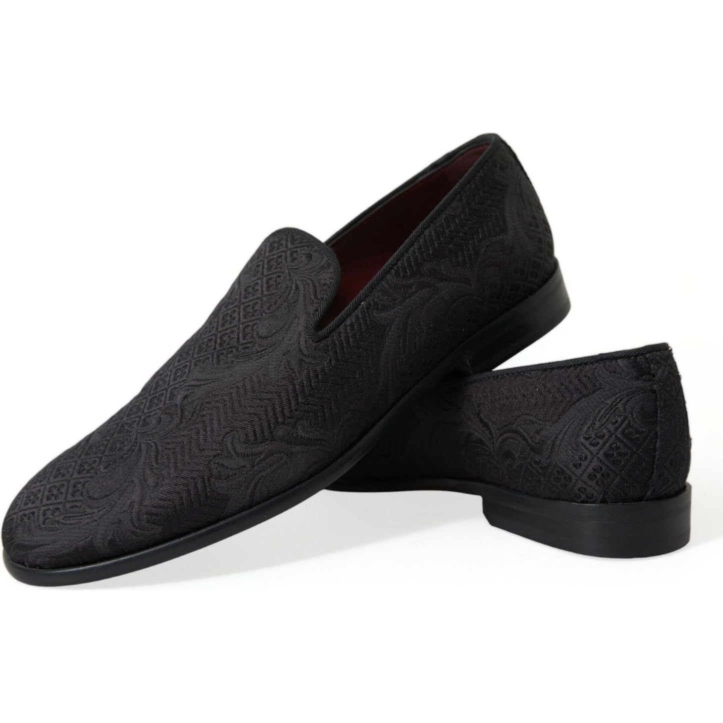Dolce & Gabbana Black Brocade Men Slip On Loafer Dress Shoes MV5550-40.5