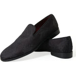 Dolce & Gabbana Black Brocade Men Slip On Loafer Dress Shoes MV5550-40.5