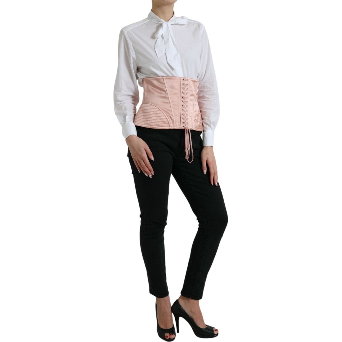 Dolce & Gabbana Pink Silk Stretch Belt Waist Strap Corset Top TSH8019-44
