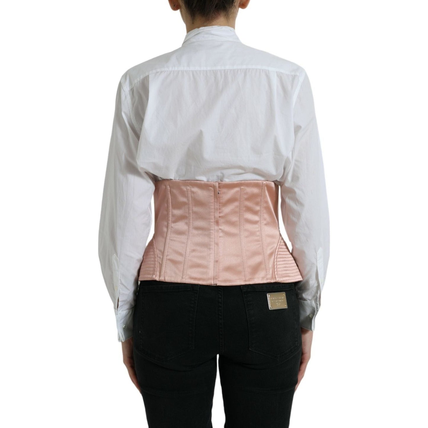 Dolce & Gabbana Pink Silk Stretch Belt Waist Strap Corset Top TSH8019-44
