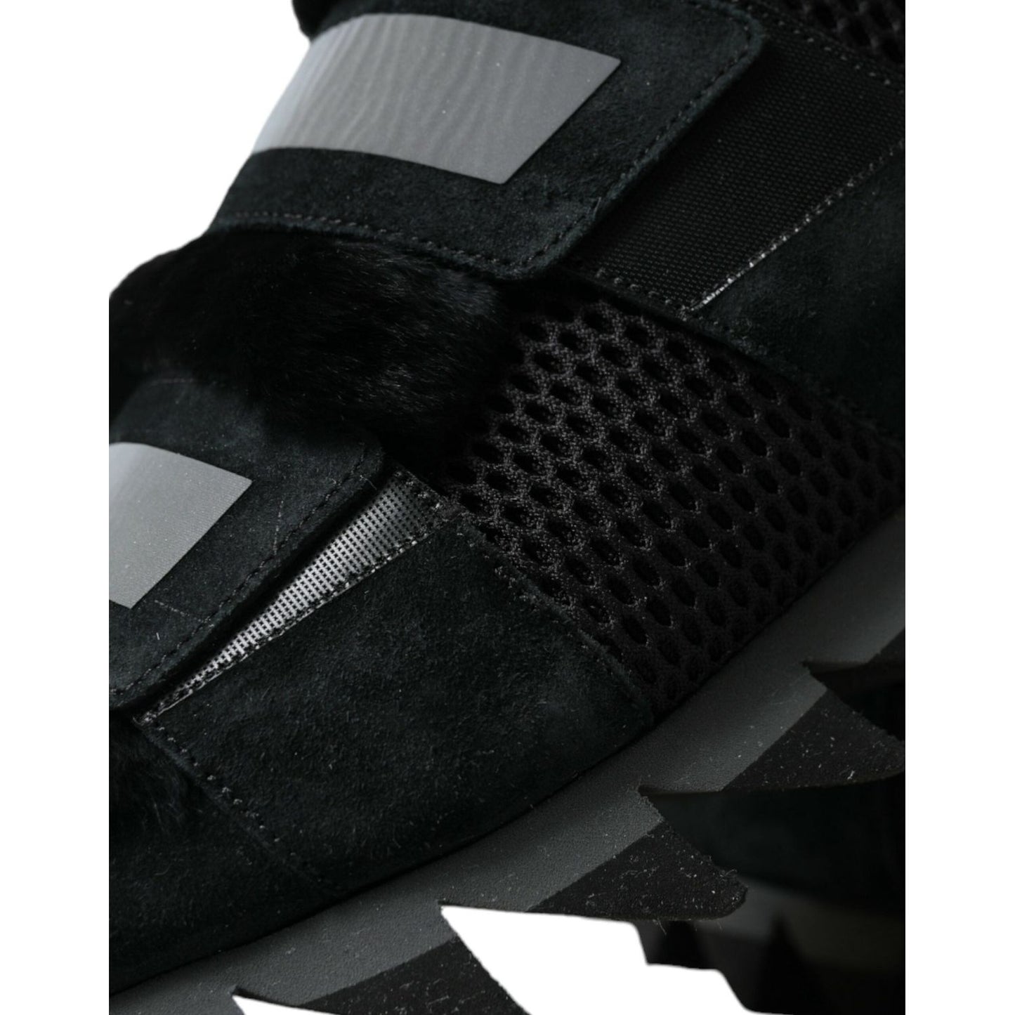 Dolce & Gabbana Black Fur Embellished Suede Sneakers Shoes MV5524-44