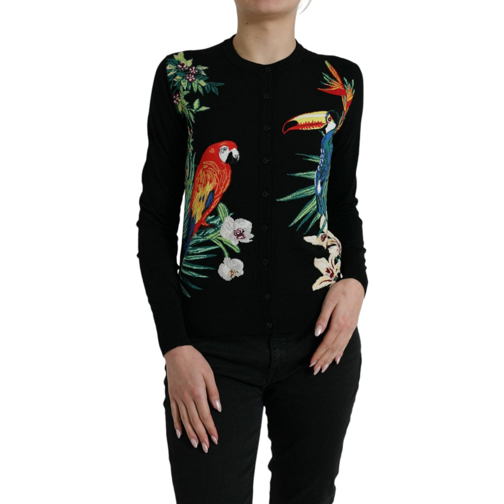 Dolce & Gabbana Black Bird Wool Long Sleeve Cardigan Sweater TSH84527-38
