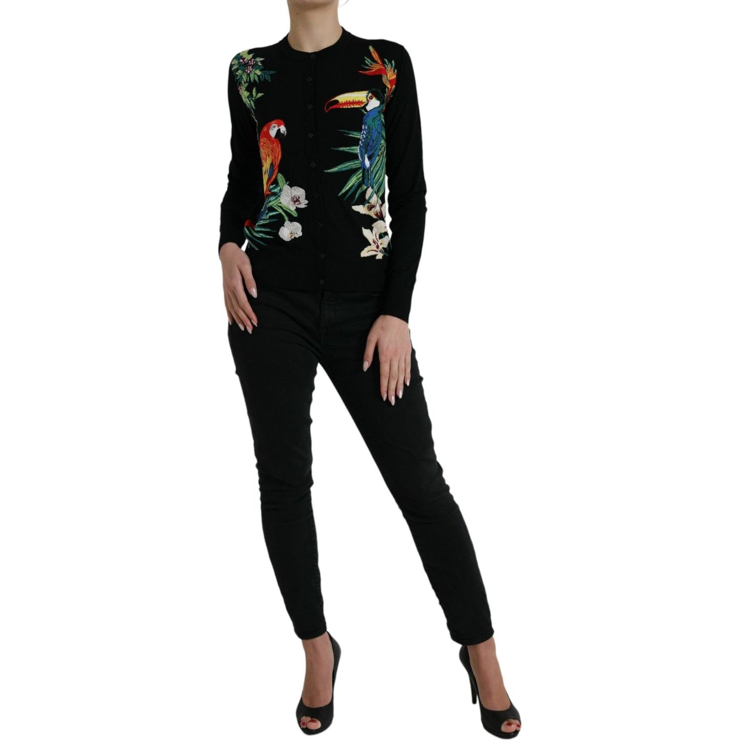 Dolce & Gabbana Black Bird Wool Long Sleeve Cardigan Sweater TSH84527-38