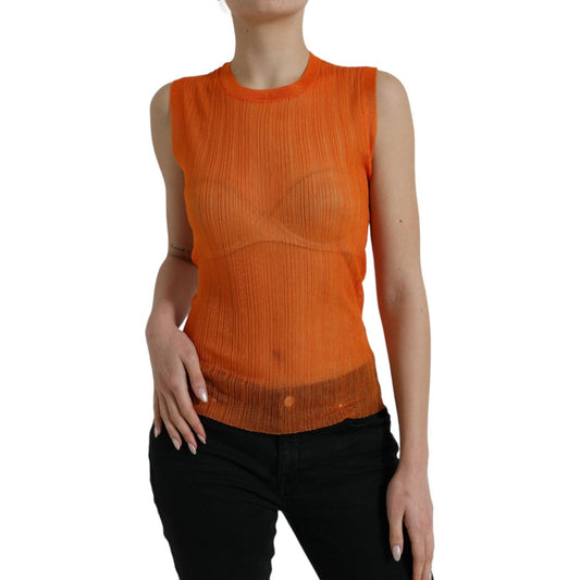Dolce & Gabbana Orange See Through Crew Neck Blouse Tank Top