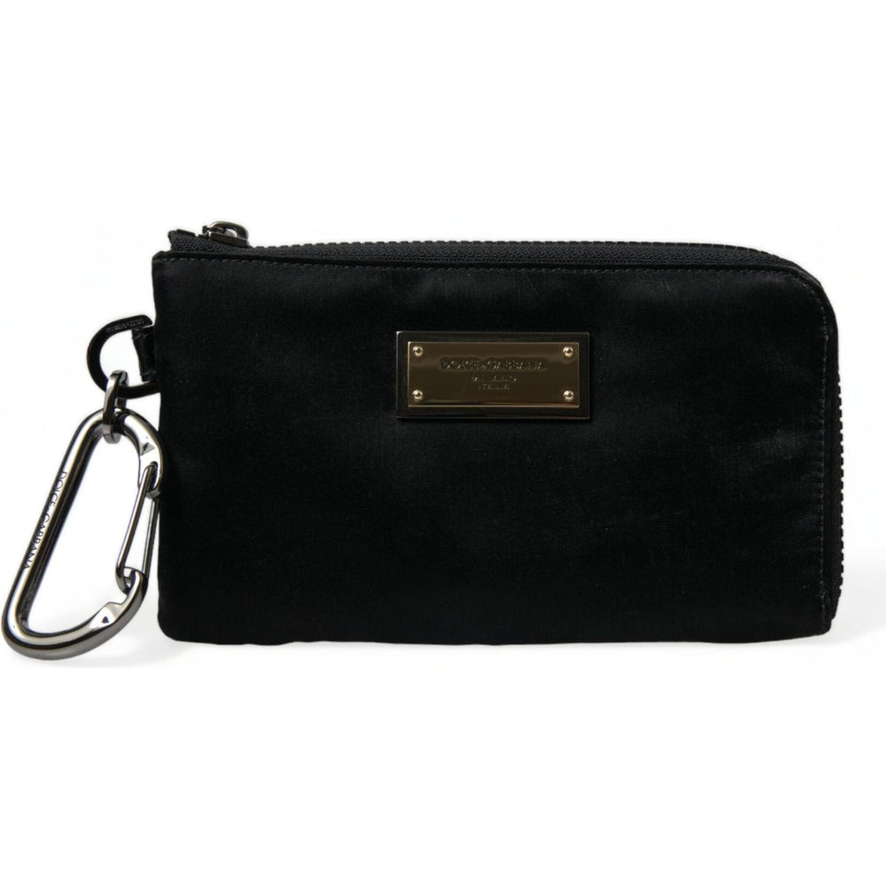 Dolce & Gabbana Black Nylon Logo Plaque Keyring Pouch Clutch Bag BAG1327