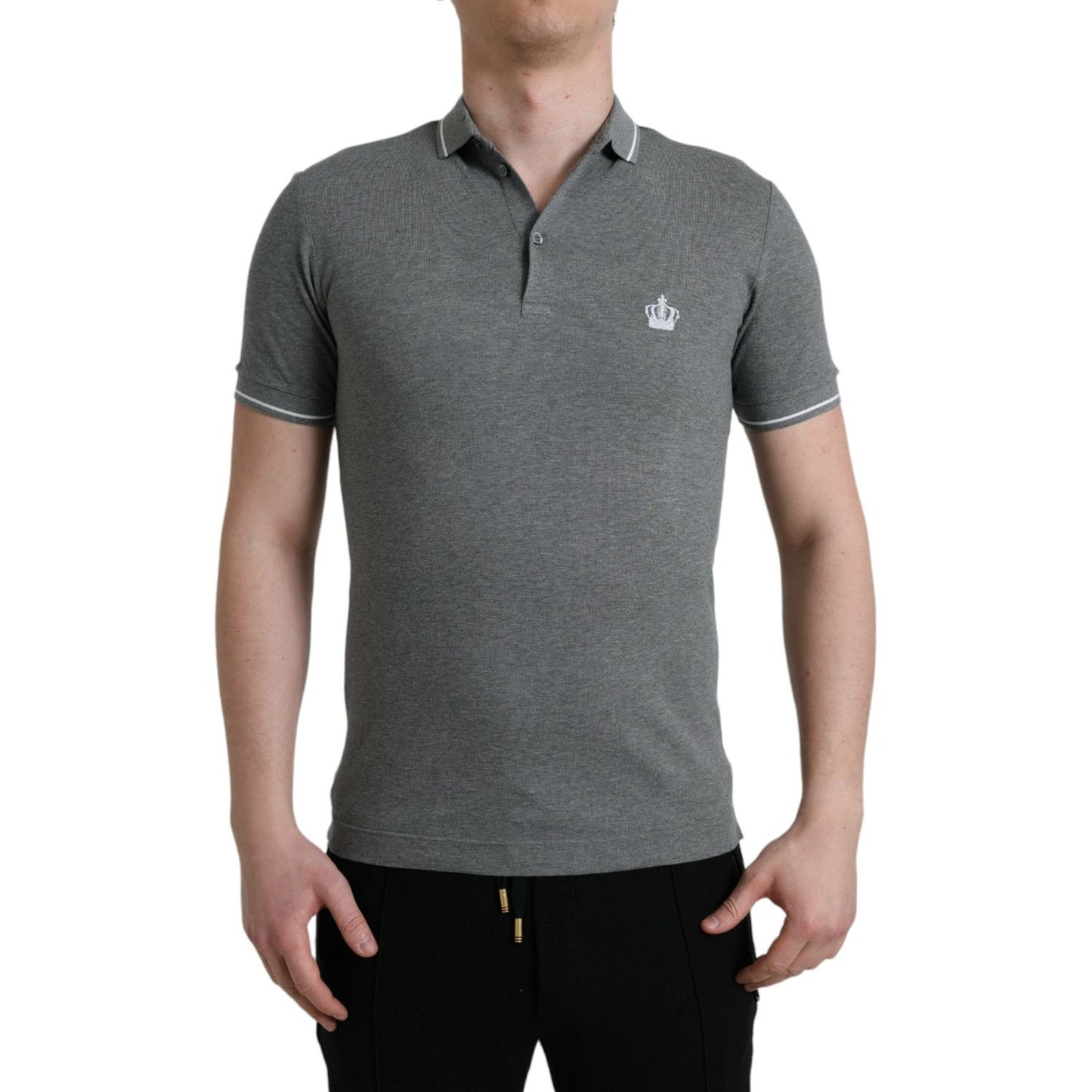 Dolce & Gabbana Gray Collared Short Sleeve Crown T-shirt TSH84578-44