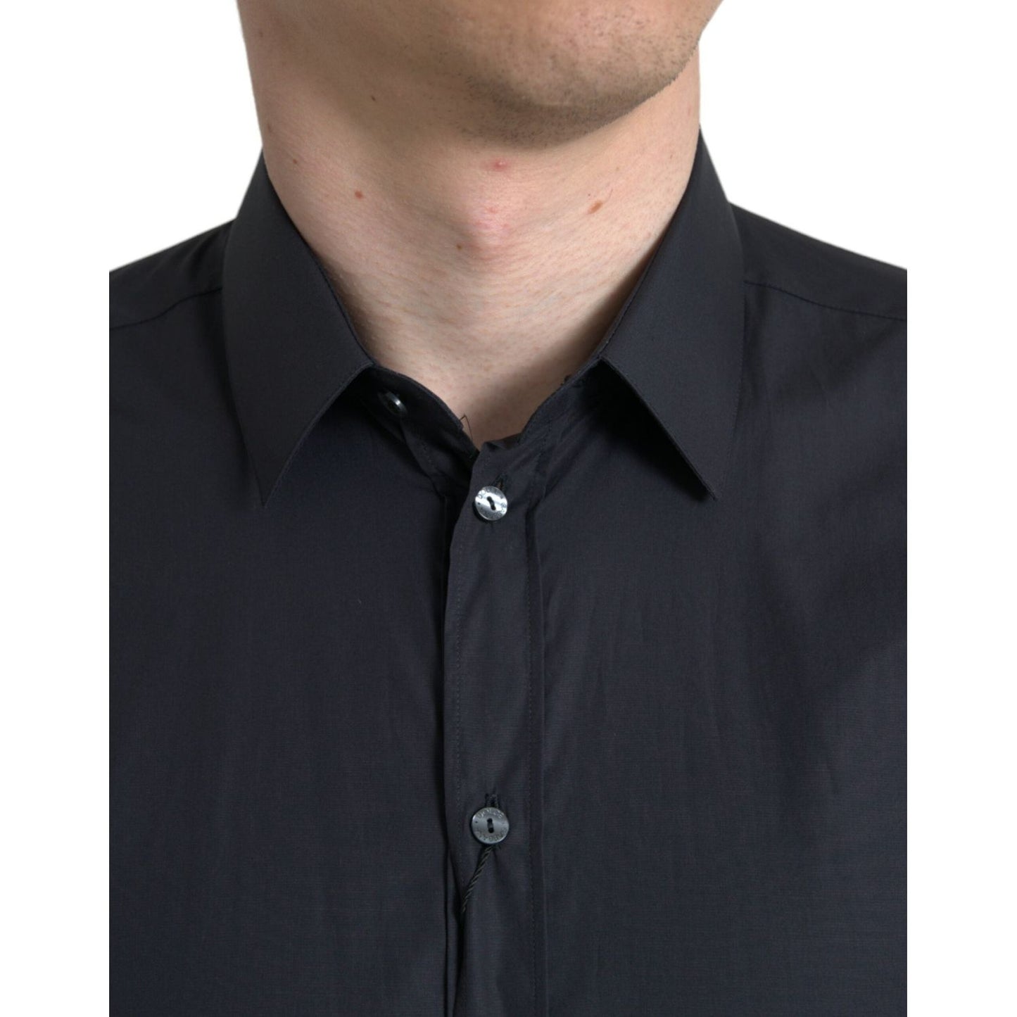 Dolce & Gabbana Navy Blue Cotton Collared Formal Dress Shirt TSH84685-39
