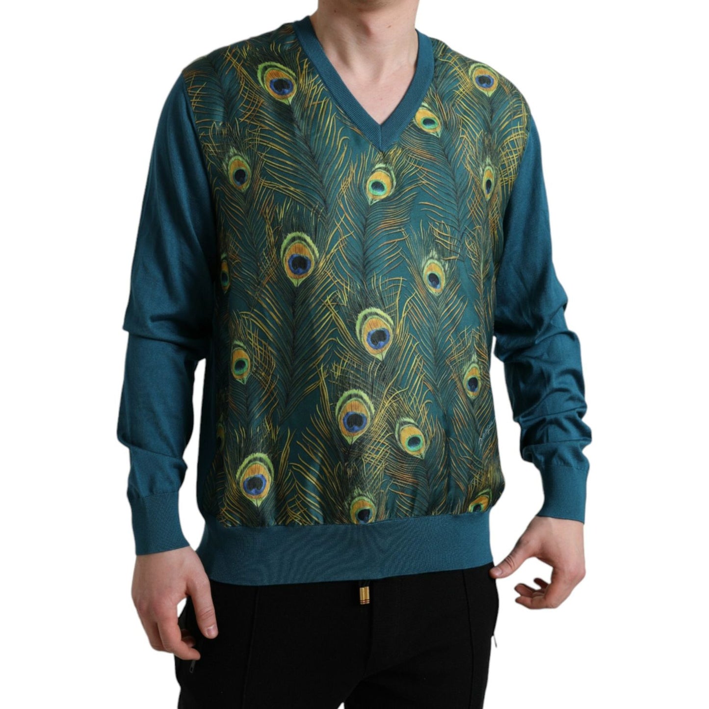 Dolce & Gabbana Green Peacock Feather Pullover Sweater TSH851899-52