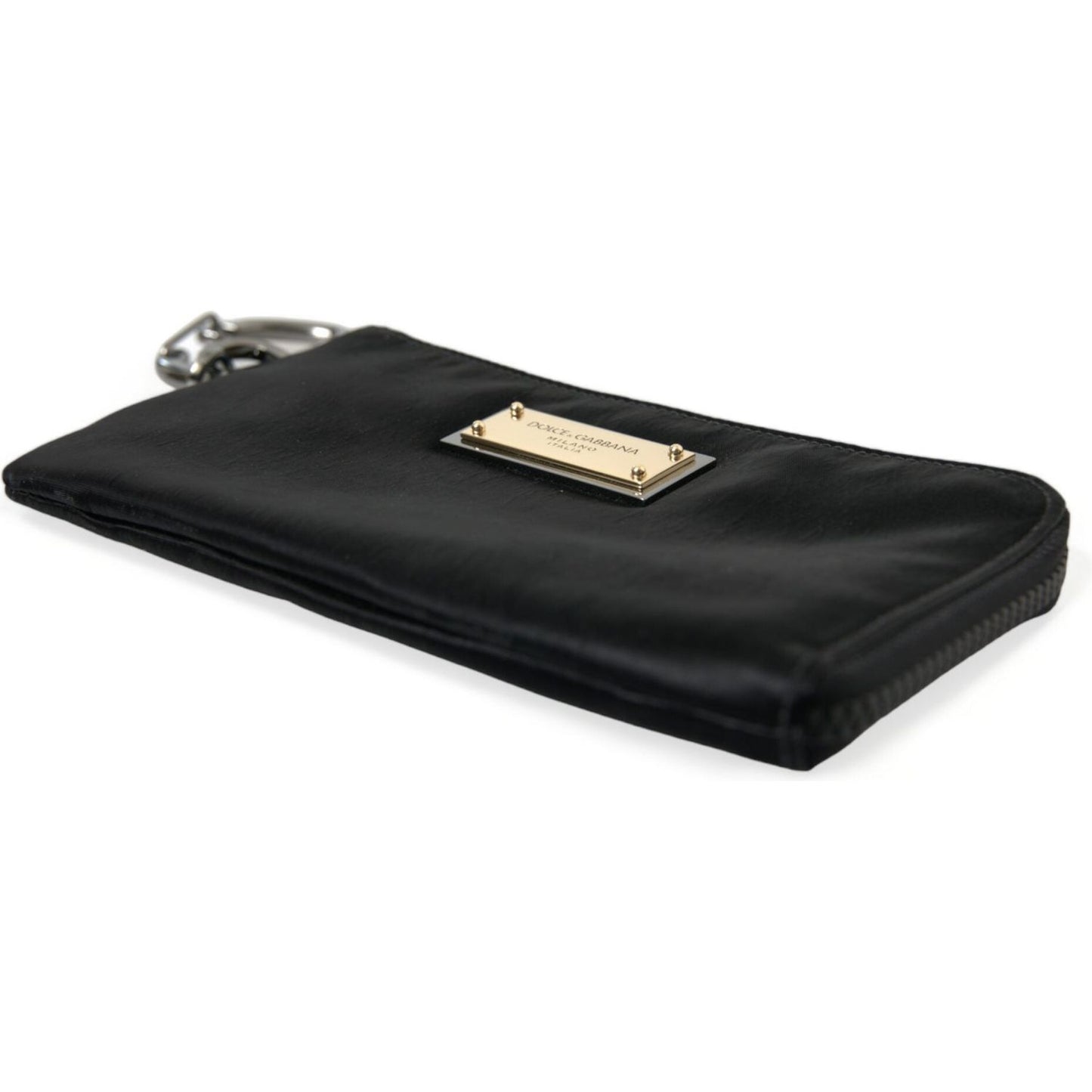 Dolce & Gabbana Black Nylon Logo Plaque Keyring Pouch Clutch Bags BAG1122