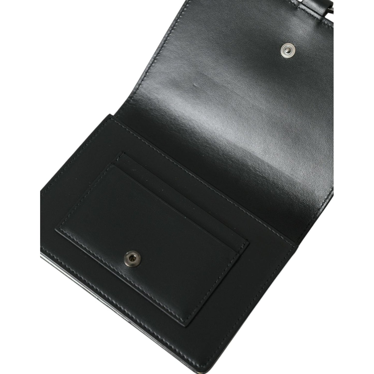 Dolce & Gabbana Black White Leather Crystal Embellished Cardholder Wallet BAG1131