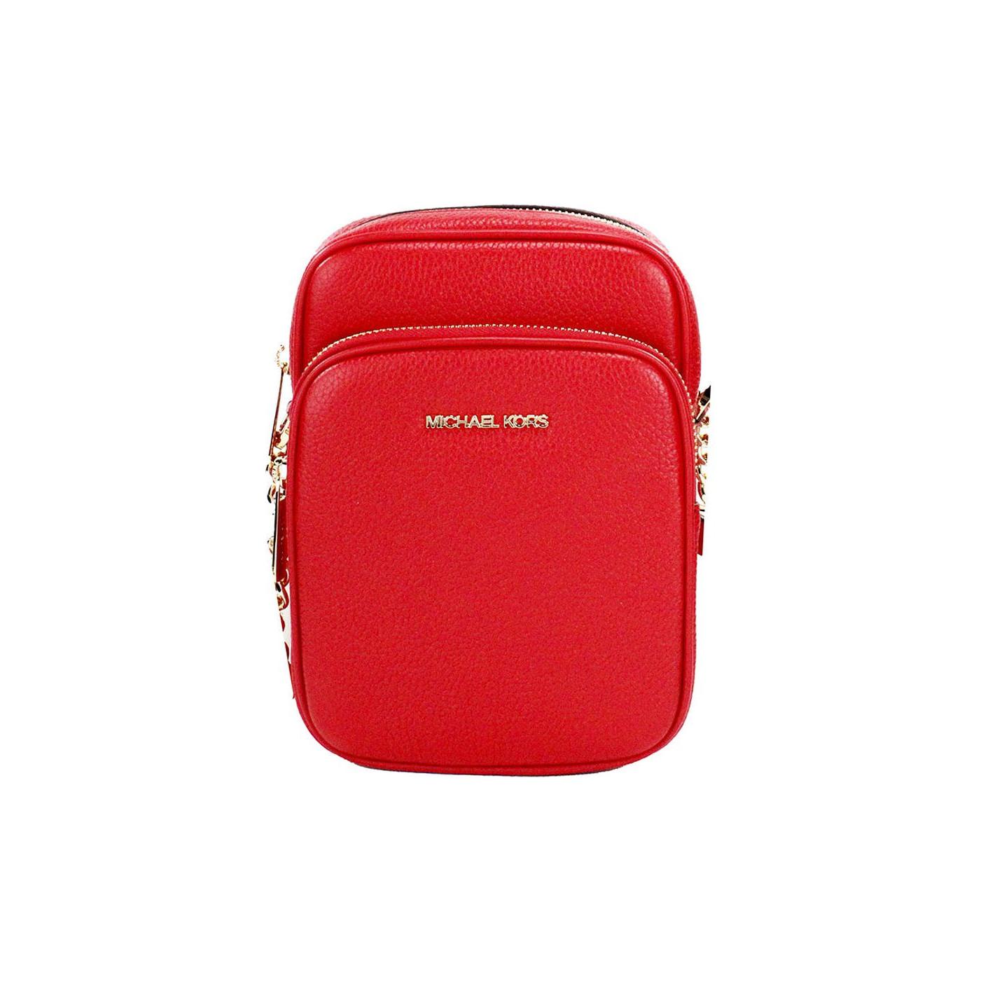 Michael Kors Jet Set Bright Red Pebbled Leather North South Chain Crossbody Bag 73895