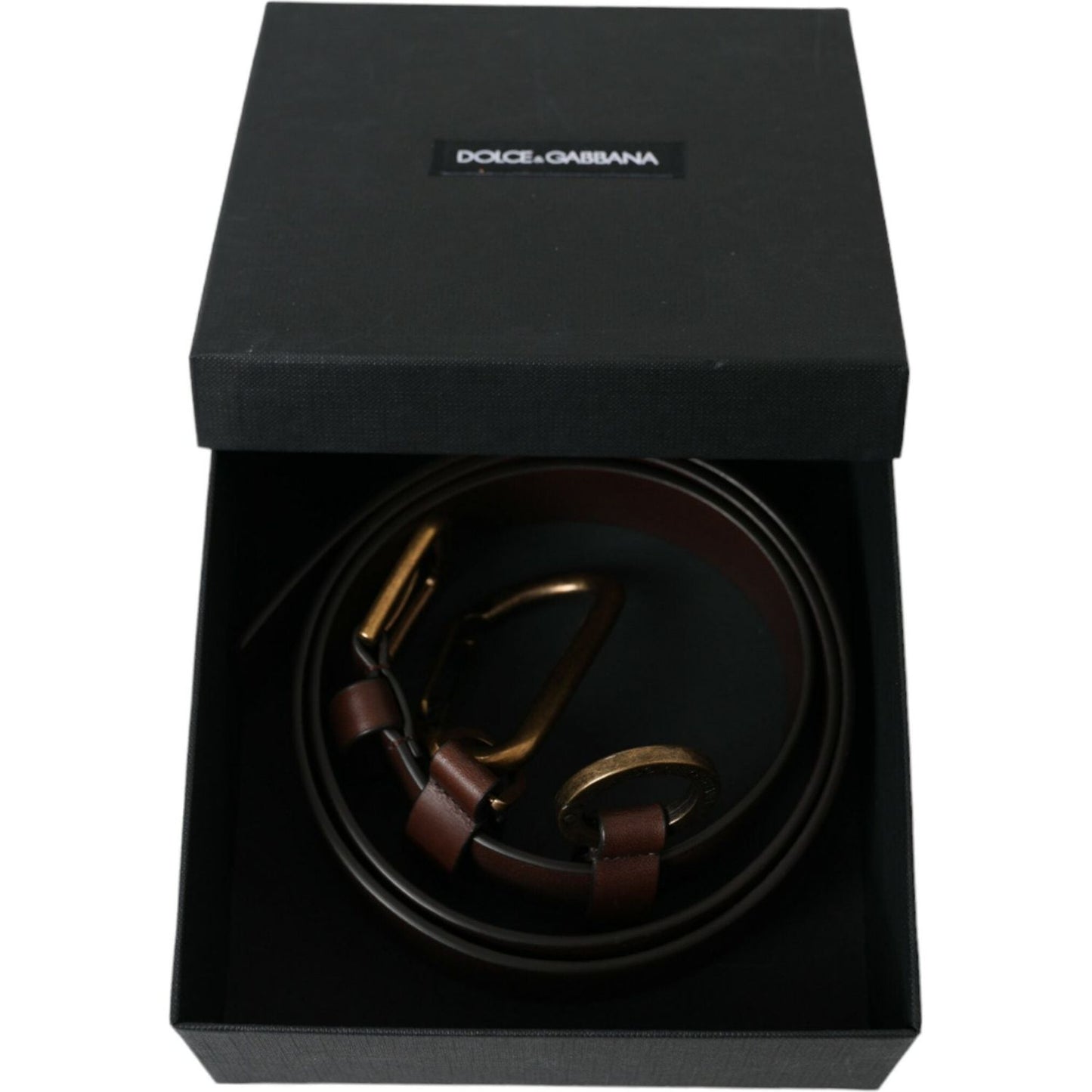 Dolce & Gabbana Brown Calf Leather Gold Metal Buckle Belt BEL9034-100