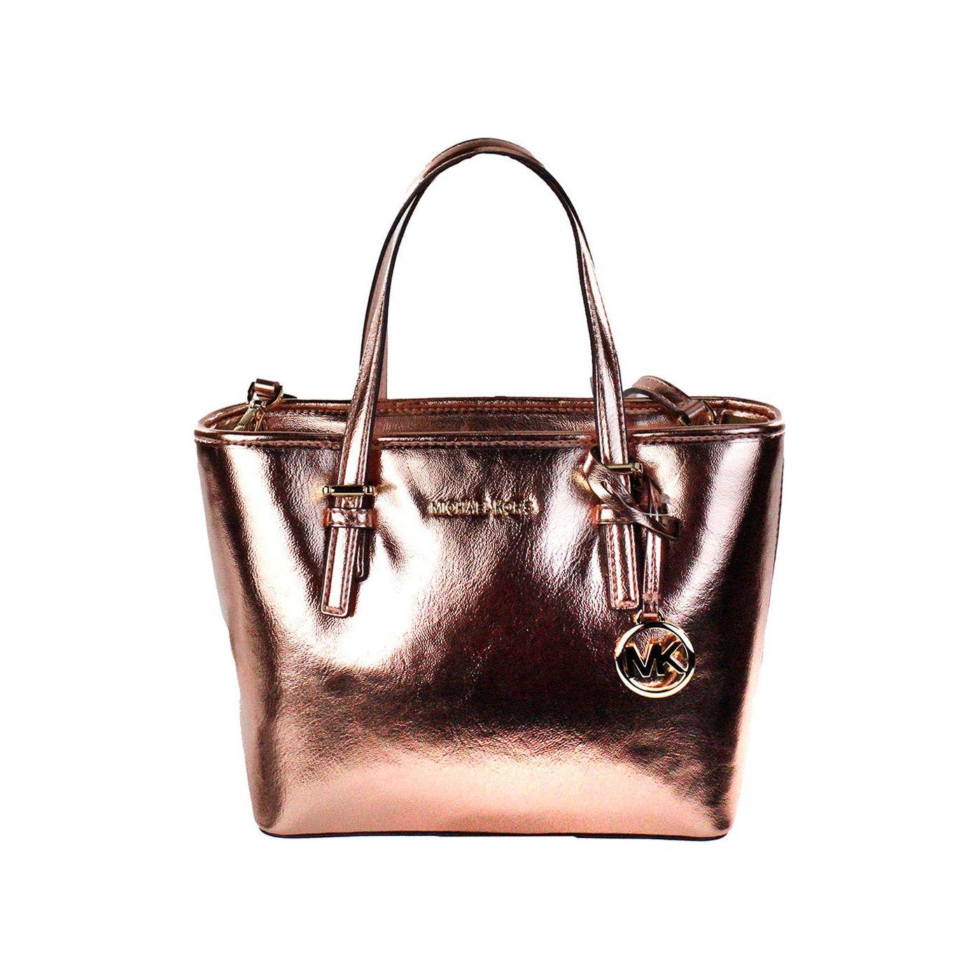 Michael Kors Jet Set Primrose Metallic XS Carryall Top Zip Tote Bag Purse 75578