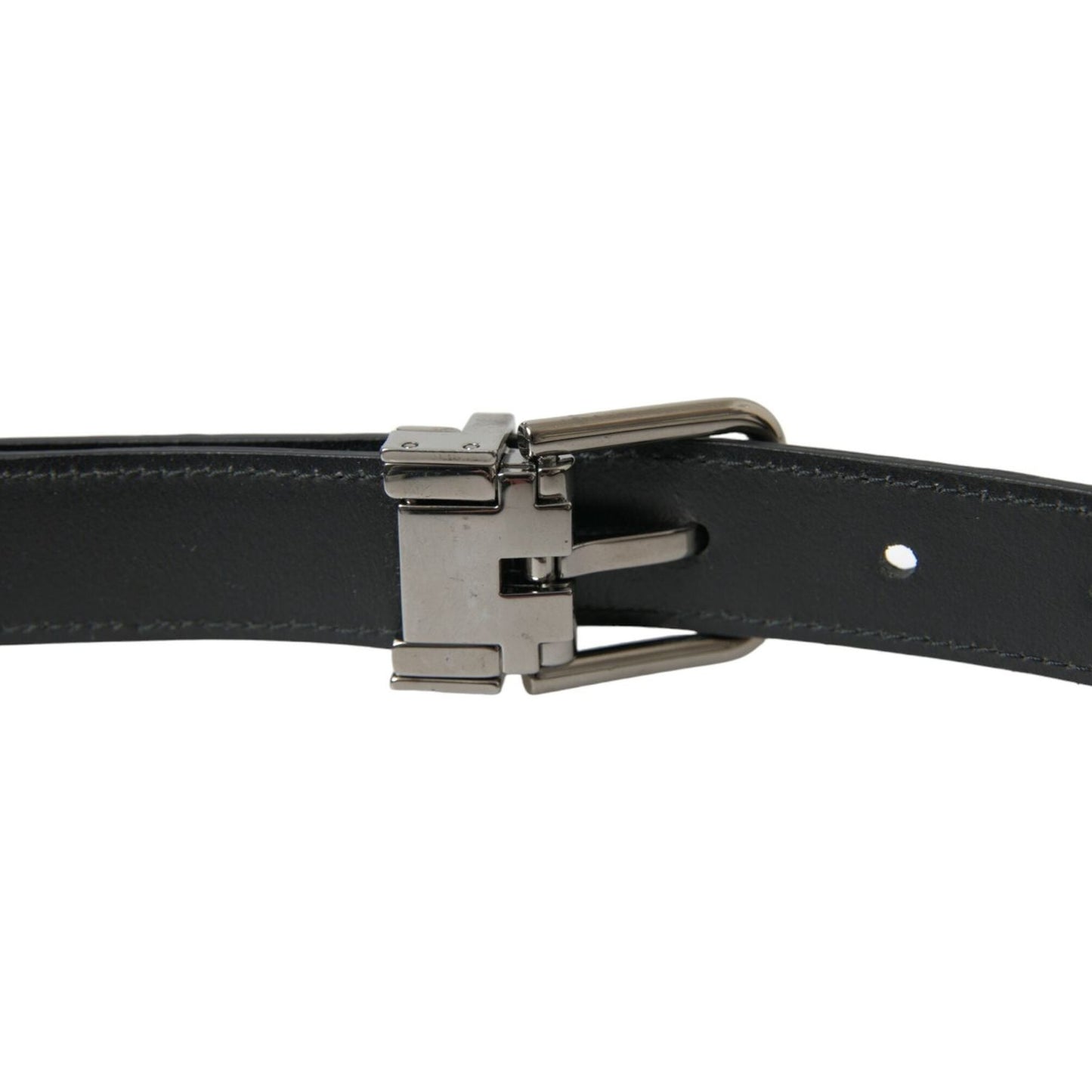 Dolce & Gabbana Black Leather Silver Metal Buckle Belt BEL9117-95