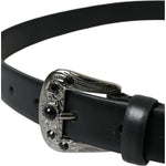 Dolce & Gabbana Black Embellished Leather Engraved Buckle Belt WMB343-95