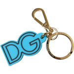 Dolce & Gabbana Blue Rubber Gold Tone Metal DG Logo Keyring Keychain SMY101229