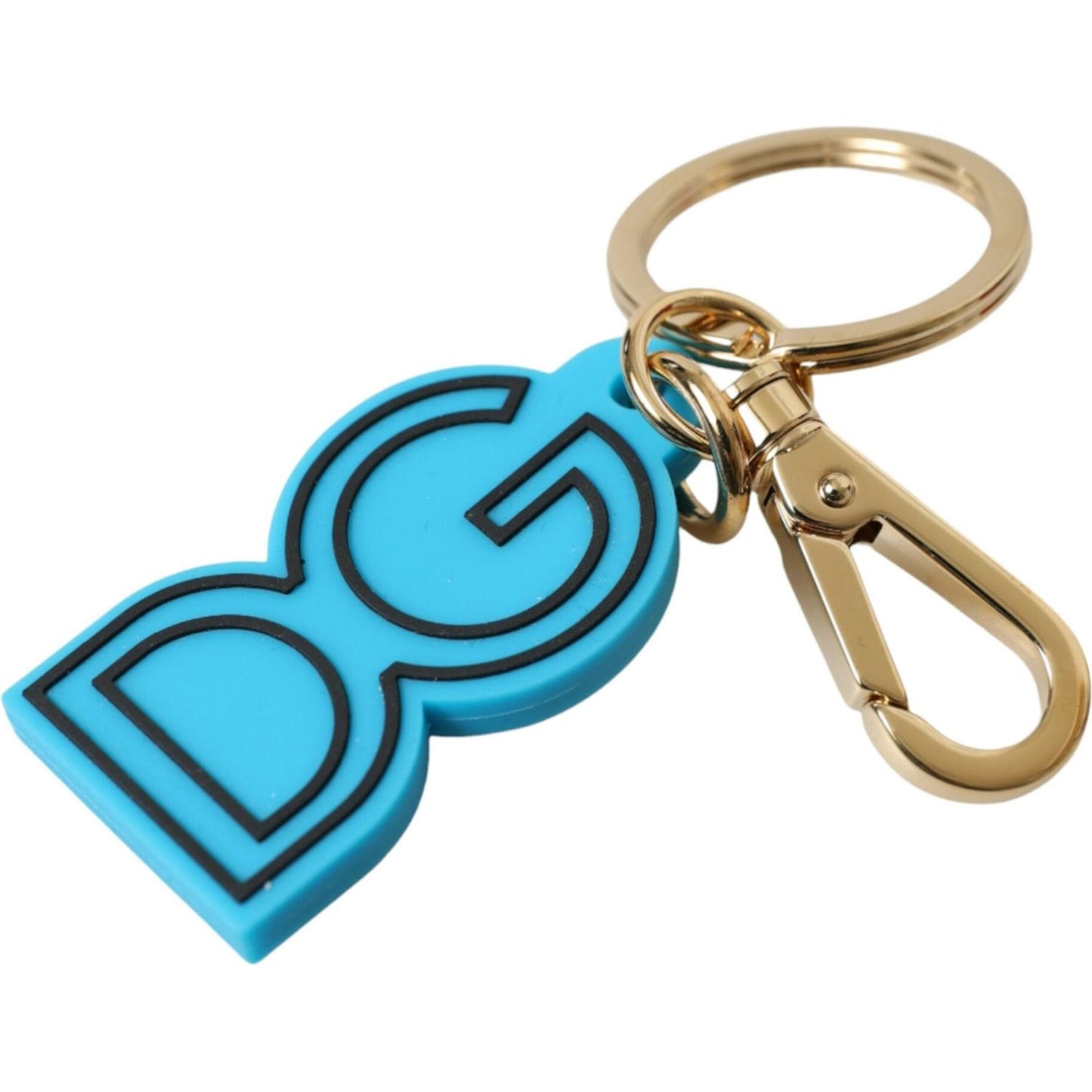 Dolce & Gabbana Blue Rubber Gold Tone Metal DG Logo Keyring Keychain SMY101229