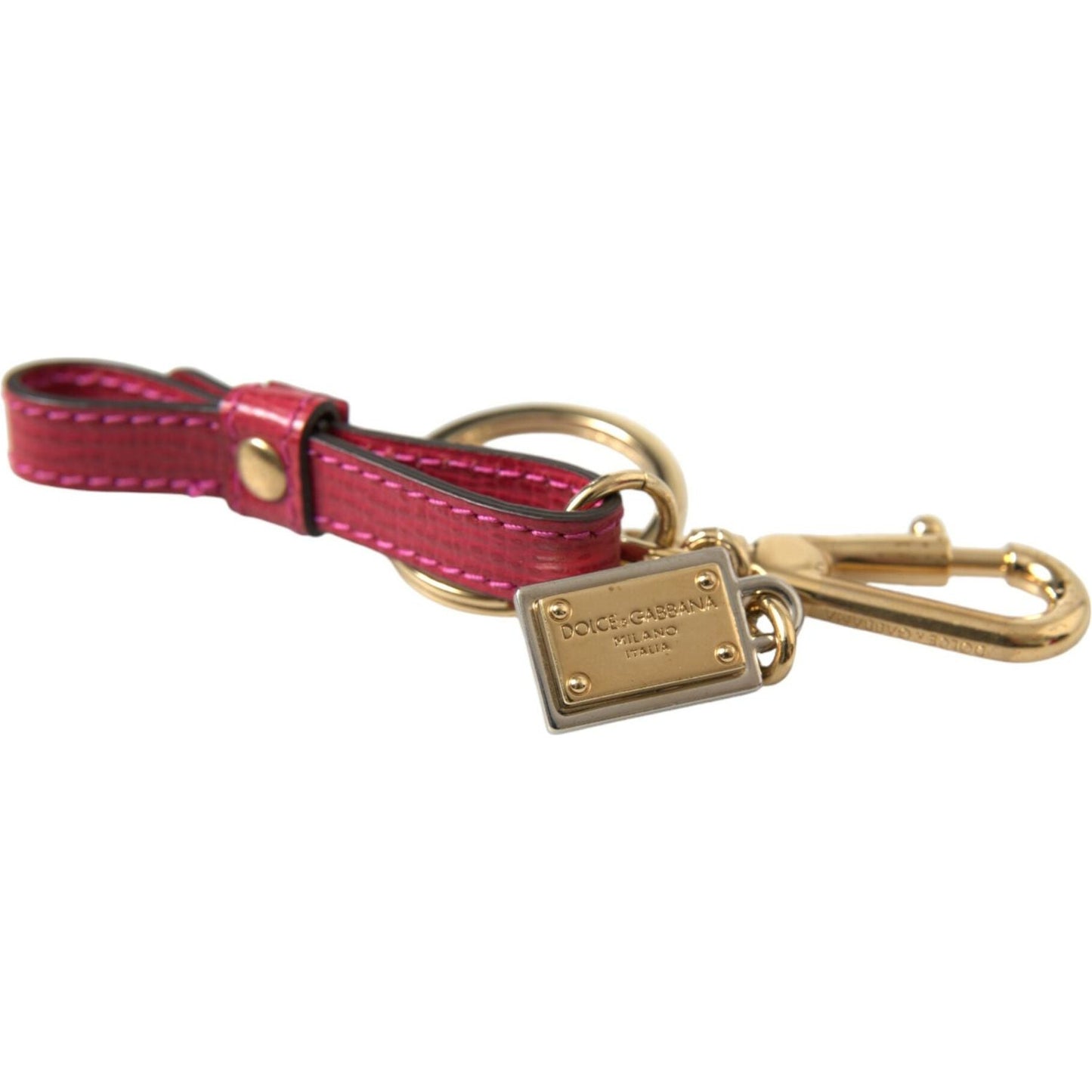 Dolce & Gabbana Red Calf Leather Gold Metal Logo Plaque Keyring Keychain SMY101283