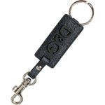 Dolce & Gabbana Black Calf Leather DG Logo Silver Brass Keyring Keychain SMY101359