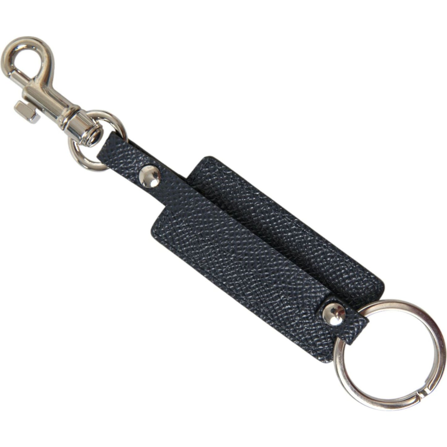 Dolce & Gabbana Black Calf Leather DG Logo Silver Brass Keyring Keychain SMY101359