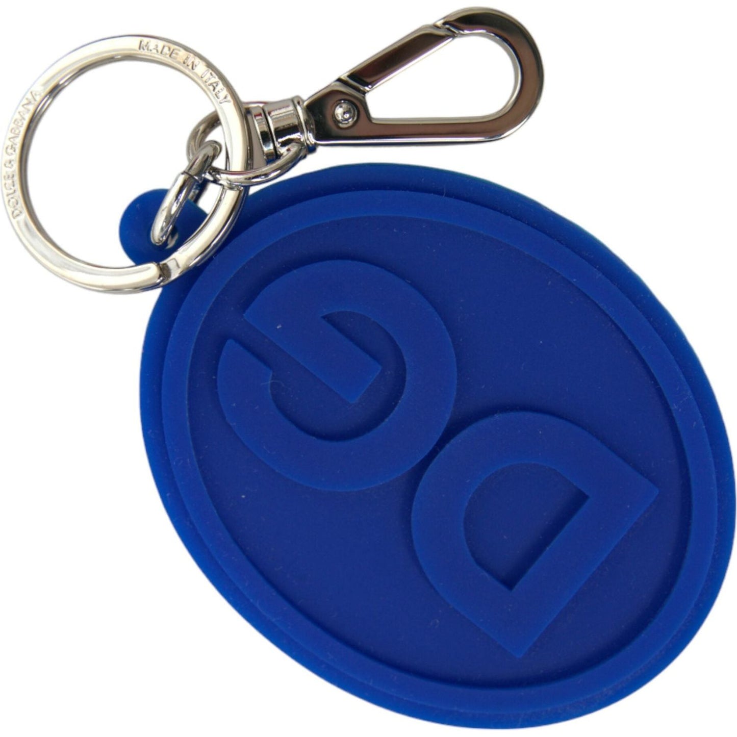 Dolce & Gabbana Blue Rubber DG Logo Silver Brass Metal Keyring Keychain SMY101362